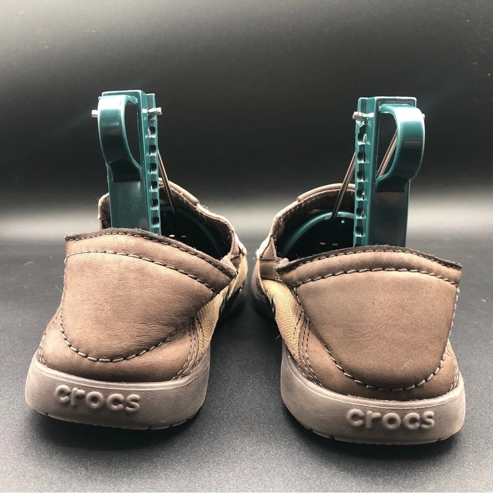 Crocs Walu Luxe Canvas Loafers Slip-On Casual Brown Shoes‎ 203473 Men's Size 7